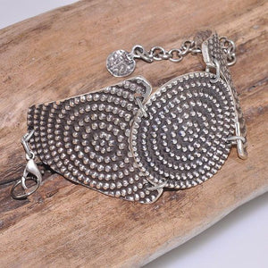 Metal Urban Bohemian Textured Plate Trio Link Bracelet