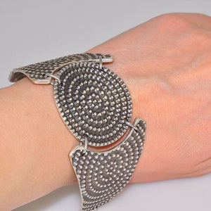 Metal Urban Bohemian Textured Plate Trio Link Bracelet