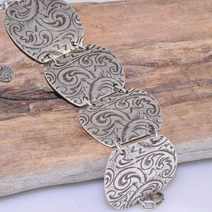 Metal Urban Bohemian Carved Plate Quad Link Bracelet
