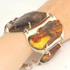 Giant Sterling Silver, Baltic Honey Amber Bracelet