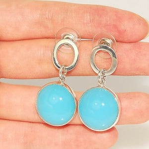 Charles Albert Sterling Silver, Blue Chalcedony Button Earrings