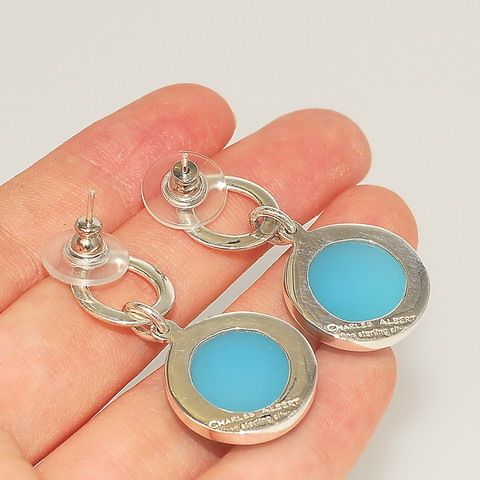 Charles Albert Sterling Silver, Blue Chalcedony Button Earrings