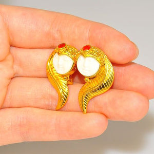 22 K Gold Vermeil Bone Face and Mexican Fire Opal Clip-On Earrings