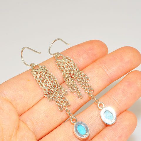 Sterling Silver Larimar Oval Chain Earrings