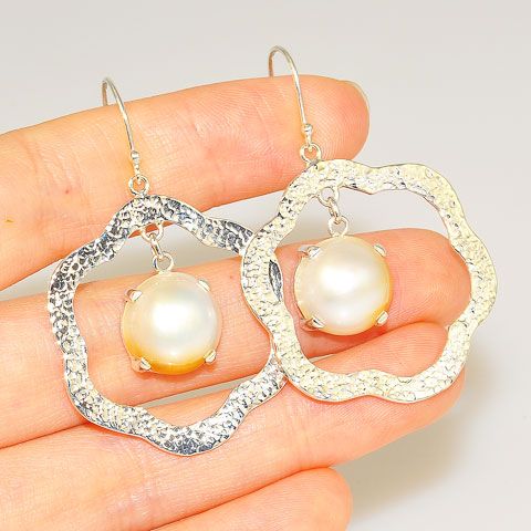 Sterling Silver White Mabe Pearl Flora Earrings