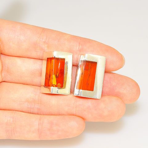 Sterling Silver Baltic Honey Amber Prism Clip-On Earrings