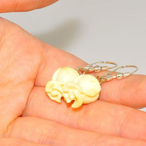 Sterling Silver Carved Bone Rose Earrings