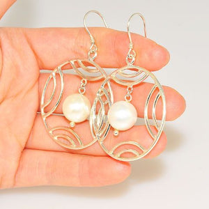 Sterling Silver White Pearl Circle Earrings
