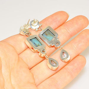 Sterling Silver Peruvian Opal, Blue Topaz and Moonstone Earrings