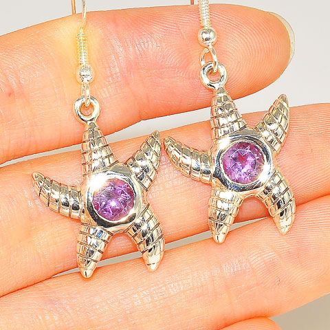 Sterling Silver Amethyst Starfish Earrings