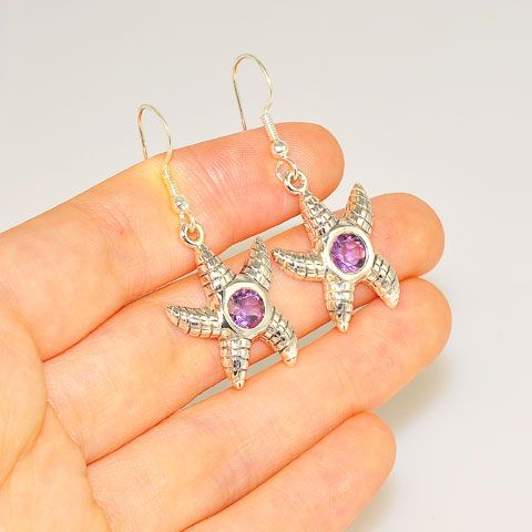Sterling Silver Amethyst Starfish Earrings