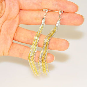 Sterling Silver and 18 K Gold Vermeil Chain Dangle Earrings