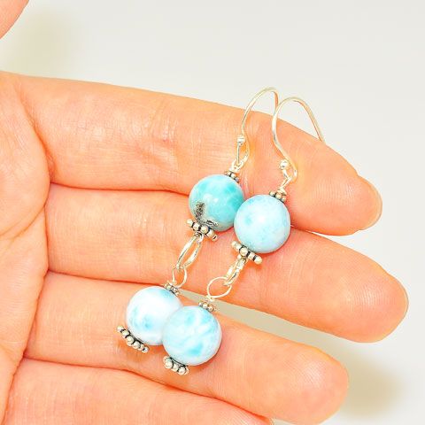 Sterling Silver Larimar Sphere Duet Earrings