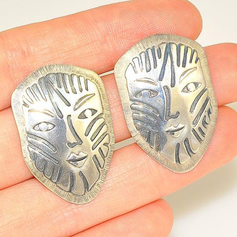 Sterling Silver Smiling Face Post Earrings