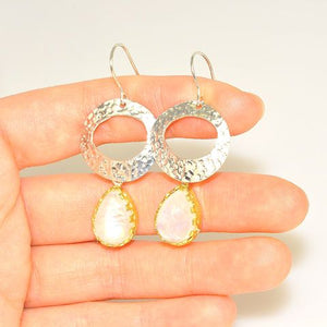 Sterling Silver and 22 K Gold Vermeil Moonstone Pear Drop Earrings
