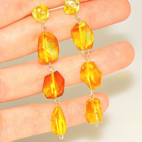 Sterling Silver Faceted Baltic Honey Amber Earrings