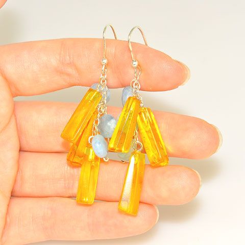 Sterling Silver Baltic Honey Amber and Quartz Earrings