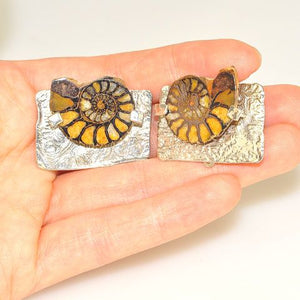 Sterling Silver Fossil Ammonite Clip On Earrings