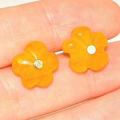 Sterling Silver Baltic Butterscotch Amber Flower Stud Earrings