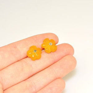 Sterling Silver Baltic Butterscotch Amber Flower Stud Earrings