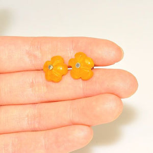 Sterling Silver Baltic Butterscotch Amber Flower Stud Earrings