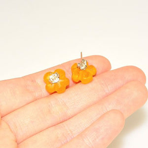 Sterling Silver Baltic Butterscotch Amber Flower Stud Earrings