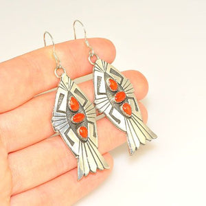 Sterling Silver Red Coral Navajo-Made Earrings by Charles Johnson