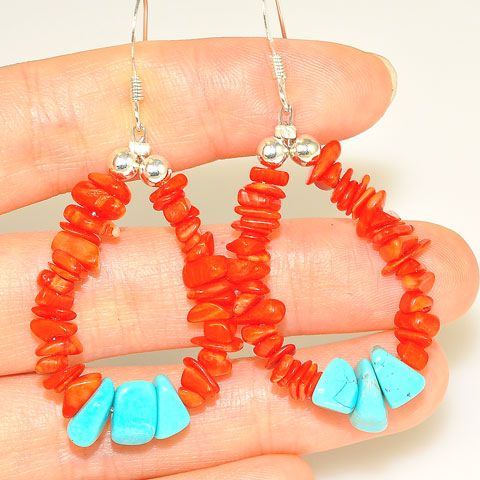 Native American Sterling Silver Turquoise, Mediterranean Coral
