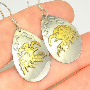 Native American Sterling Silver and 12 K Gold Fill Navajo-Made Eagle Earrings by Roger Jones