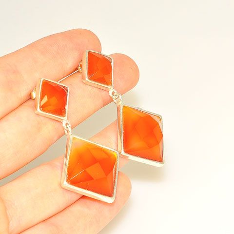 Sterling Silver Faceted Carnelian Squares Stud Earrings