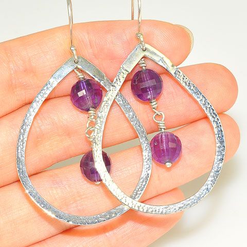 Sterling Silver Faceted Amethyst Sphere Earrings