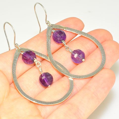 Sterling Silver Faceted Amethyst Sphere Earrings