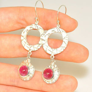 Sterling Silver Pink Tourmaline Dangle Earrings