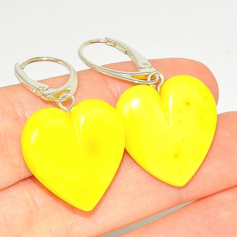 Sterling Silver Baltic Butterscotch Amber Heart Earrings