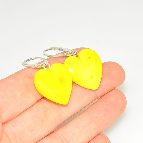 Sterling Silver Baltic Butterscotch Amber Heart Earrings