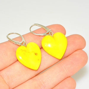 Sterling Silver Baltic Butterscotch Amber Heart Earrings