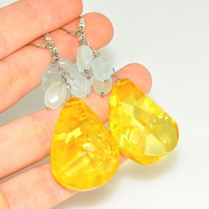 Sterling Silver Baltic Honey Amber and Aquamarine Earrings