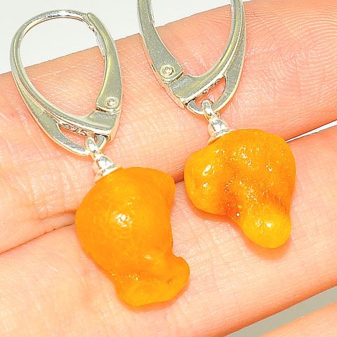 Sterling Silver Baltic Butterscotch Amber Nugget Earrings