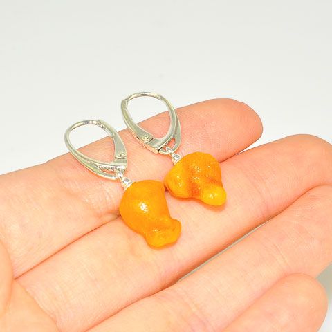 Sterling Silver Baltic Butterscotch Amber Nugget Earrings
