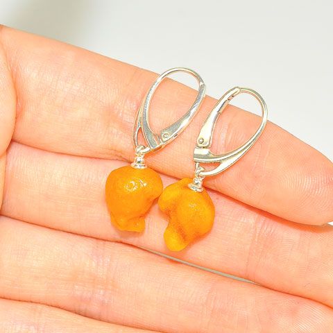 Sterling Silver Baltic Butterscotch Amber Nugget Earrings