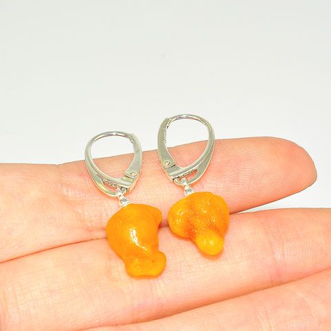Sterling Silver Baltic Butterscotch Amber Nugget Earrings