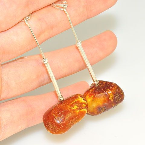Sterling Silver Baltic Amber Nugget Earrings