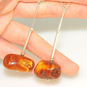 Sterling Silver Baltic Amber Nugget Earrings