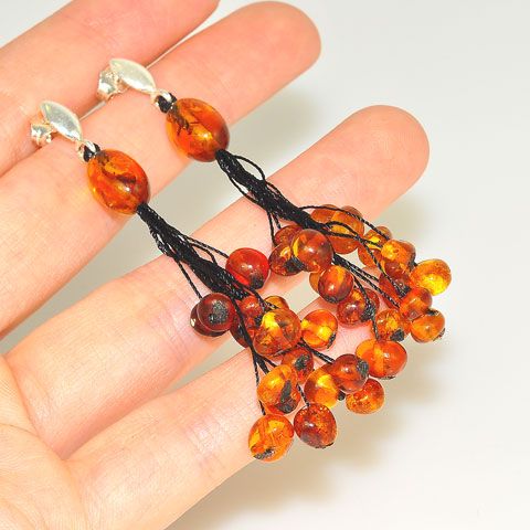 Sterling Silver Baltic Honey Amber Dangle Earrings