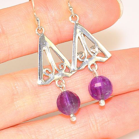 Sterling Silver Amethyst Bead Dangle Earrings