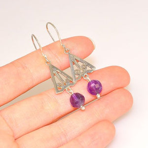 Sterling Silver Amethyst Bead Dangle Earrings