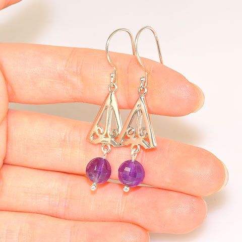 Sterling Silver Amethyst Bead Dangle Earrings