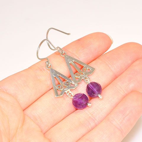 Sterling Silver Amethyst Bead Dangle Earrings