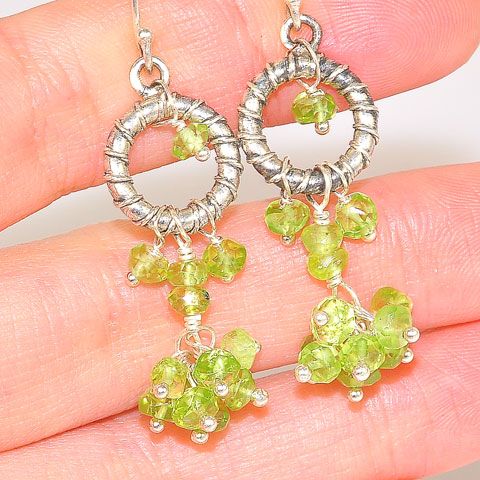 Sterling Silver Peridot Bead Wire Wrap Dangle Earrings