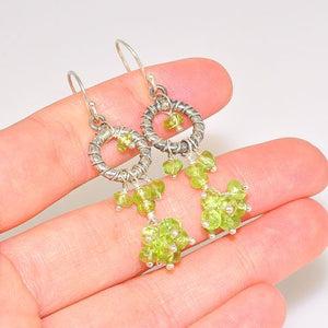 Sterling Silver Peridot Bead Wire Wrap Dangle Earrings